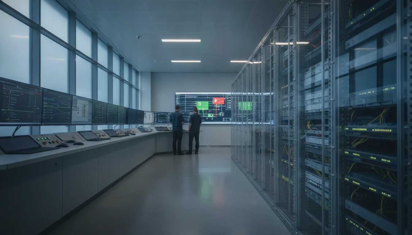 Industrielle Leitwarte mit SCADA-Systemen und Netzwerk-Segmentierung nach IEC 62443