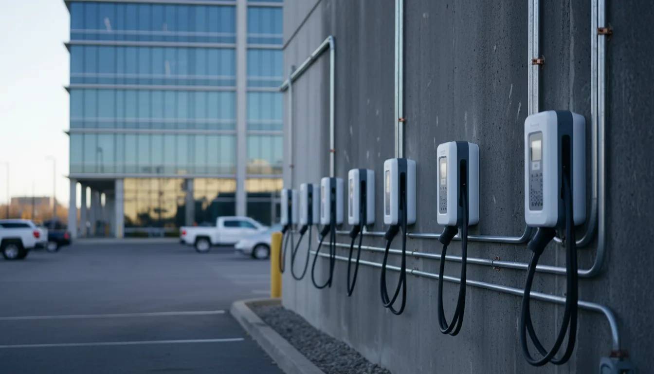 Mehrere Wallboxen mit Lastmanagement-System an einer gewerblichen Ladeinfrastruktur