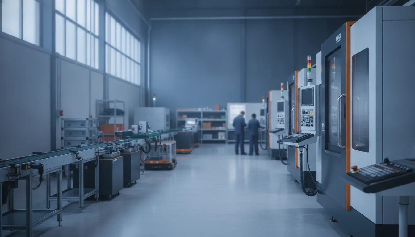 Moderne Produktionshalle mit CNC-Maschinen und Fertigungsanlagen