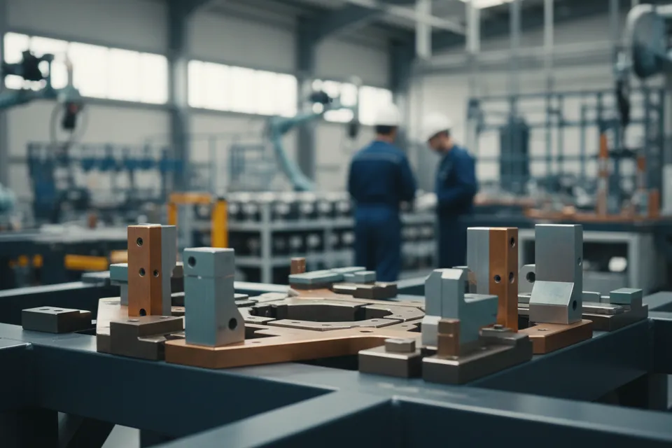 Montagevorrichtung mit geometrischen Führungen und Farbcodierung zur Fehlervermeidung in der Produktion