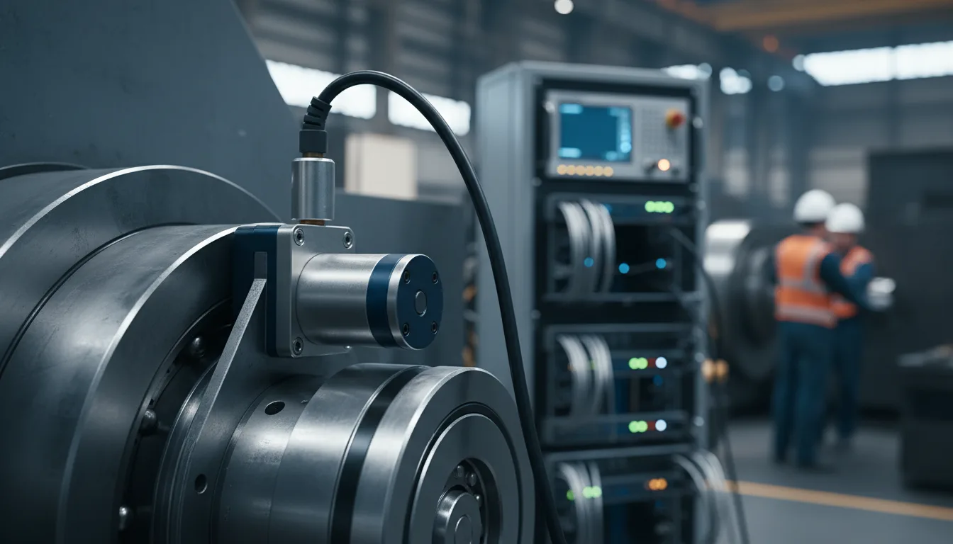 Schwingungssensor an Maschinenlager zur Zustandsüberwachung für Predictive Maintenance