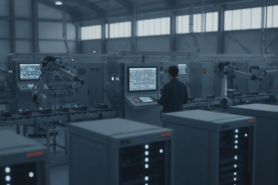 Vernetzte Produktionsanlage mit digitalen Steuerungselementen und Sensoren